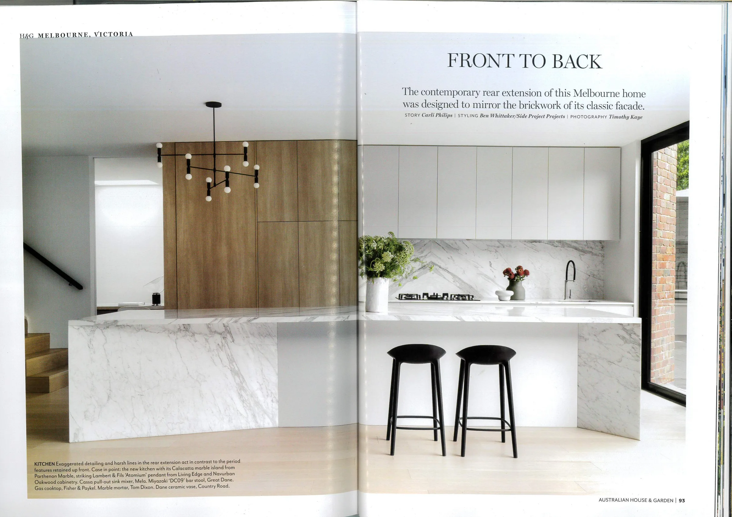 Australian House & Garden magazine spread, "Front to Back": the Cascade House kitchen and rear extension