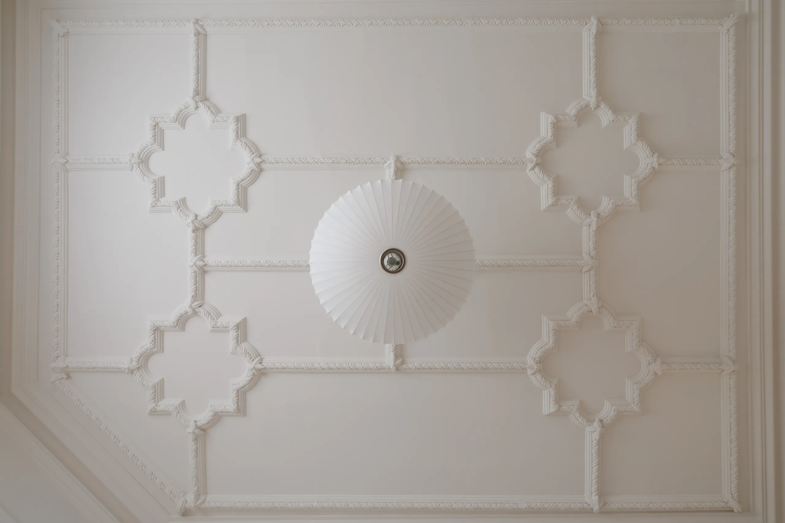 Restored plaster ceiling rose and decorative cornice work